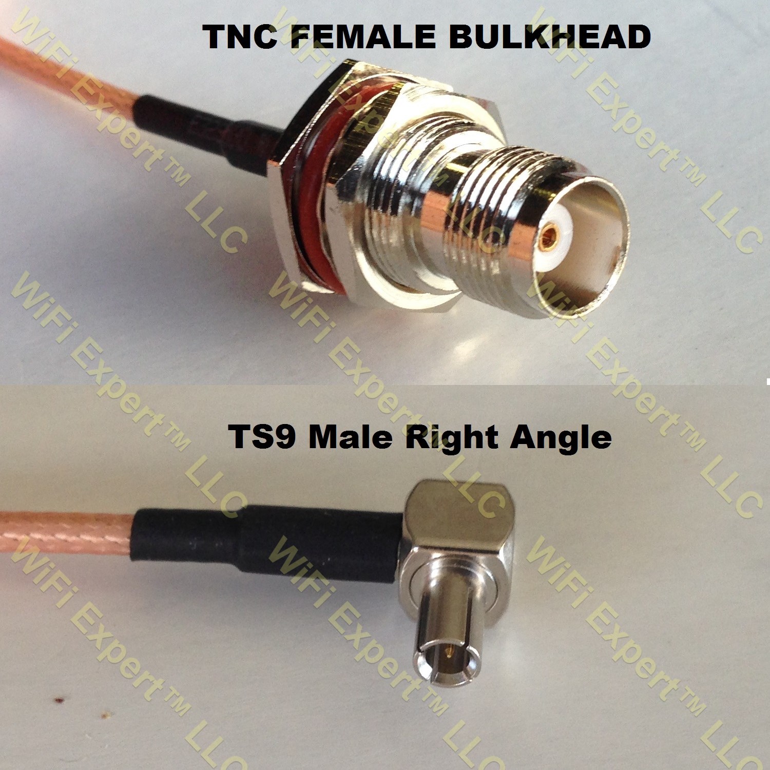 LMR100 TNC FEMALE BULKHEAD to TS9 ANGLE MALE Coaxial RF Pigtail Cable
