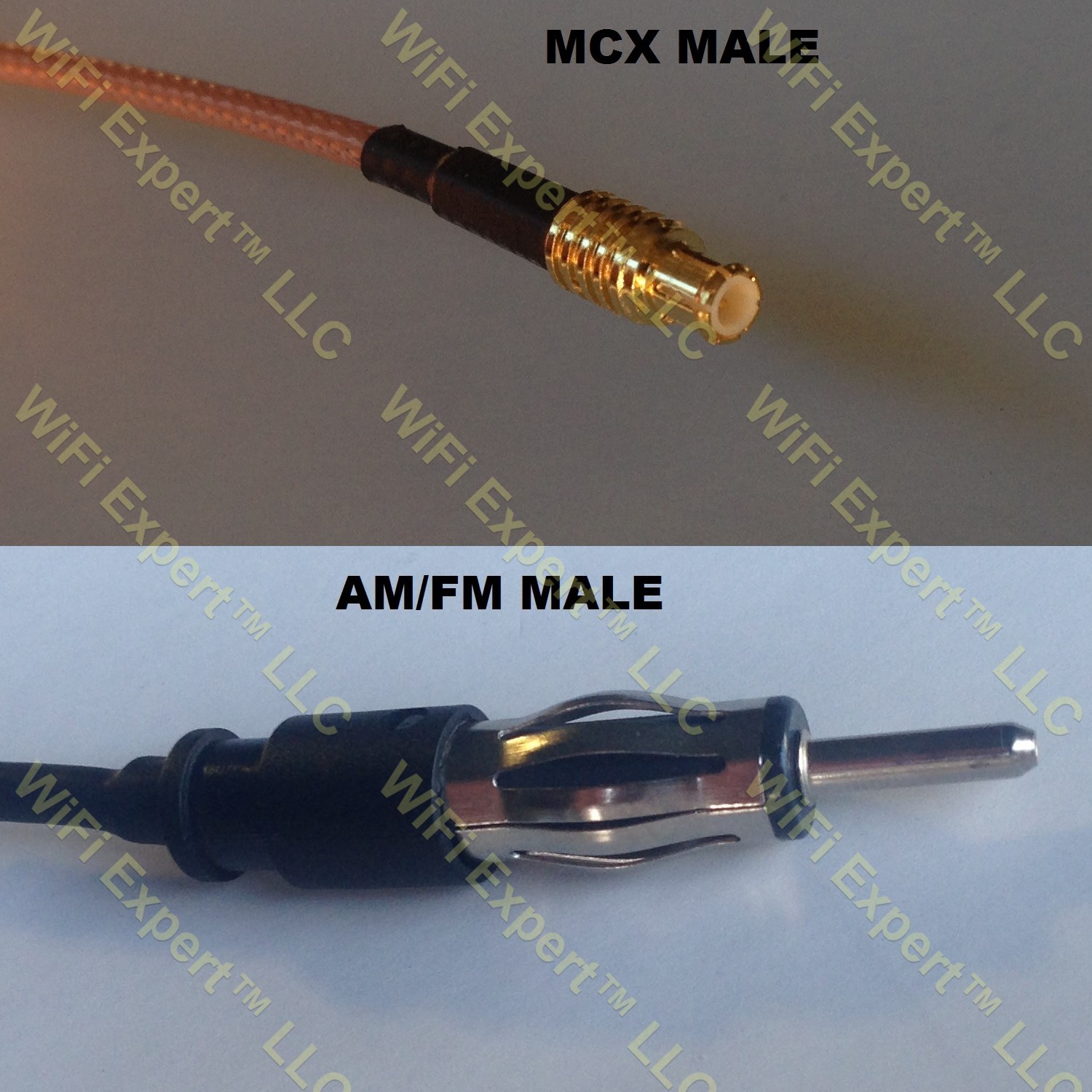 LMR100 MCX MALE to AM/FM MALE Coaxial RF Pigtail Cable