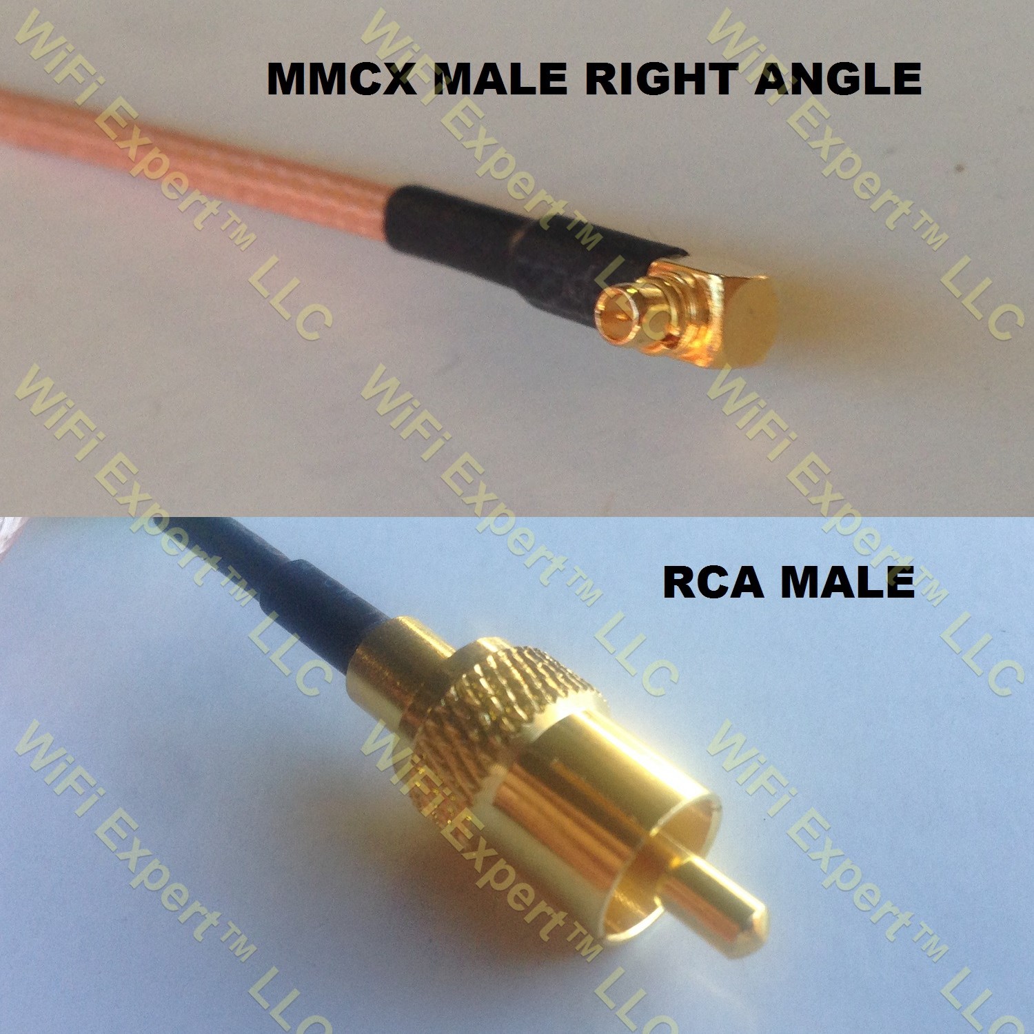 LMR100 MMCX MALE ANGLE to RCA MALE Coaxial RF Pigtail Cable