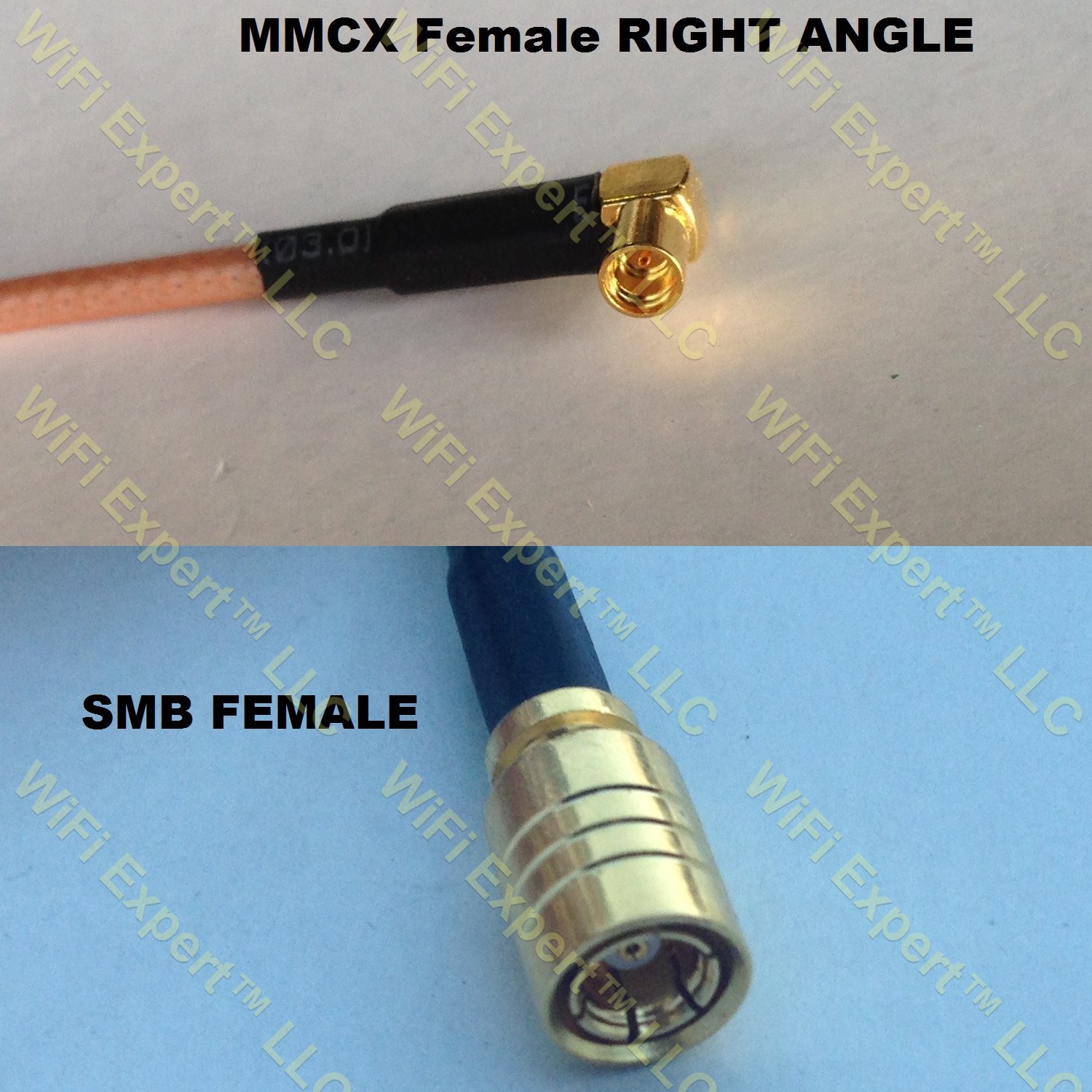 RG316 MMCX FEMALE ANGLE to SMB FEMALE Coaxial RF Pigtail Cable