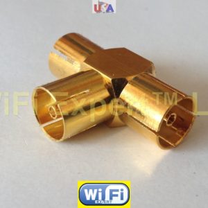 GOLD IEC PAL DVB Female jack to 2 Female T adapter RF connector